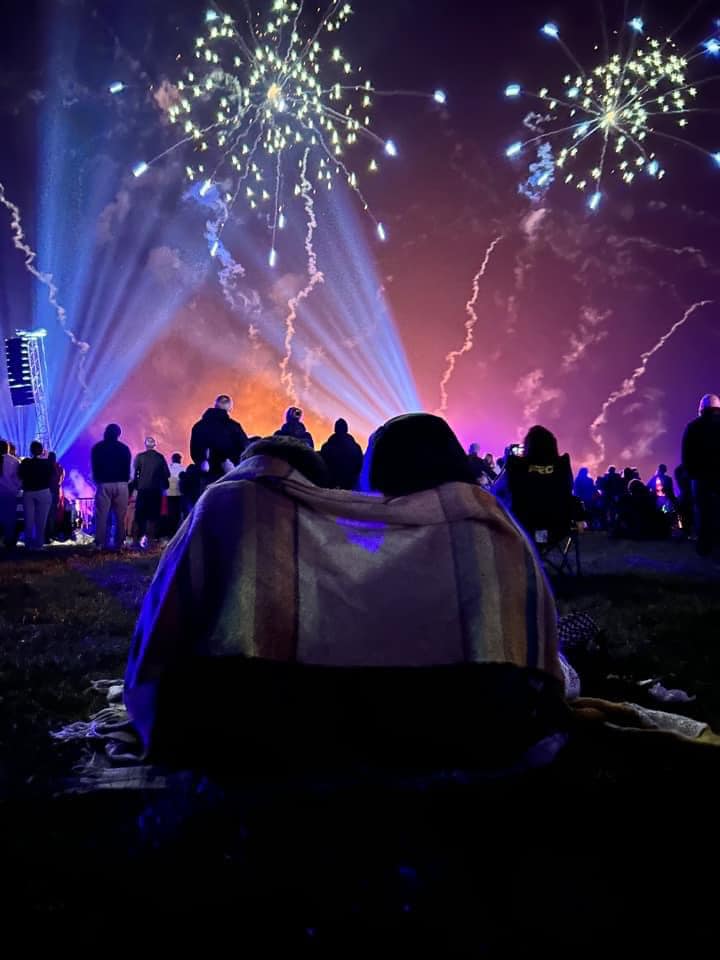 Visitors and families watching the fireworks spectacle