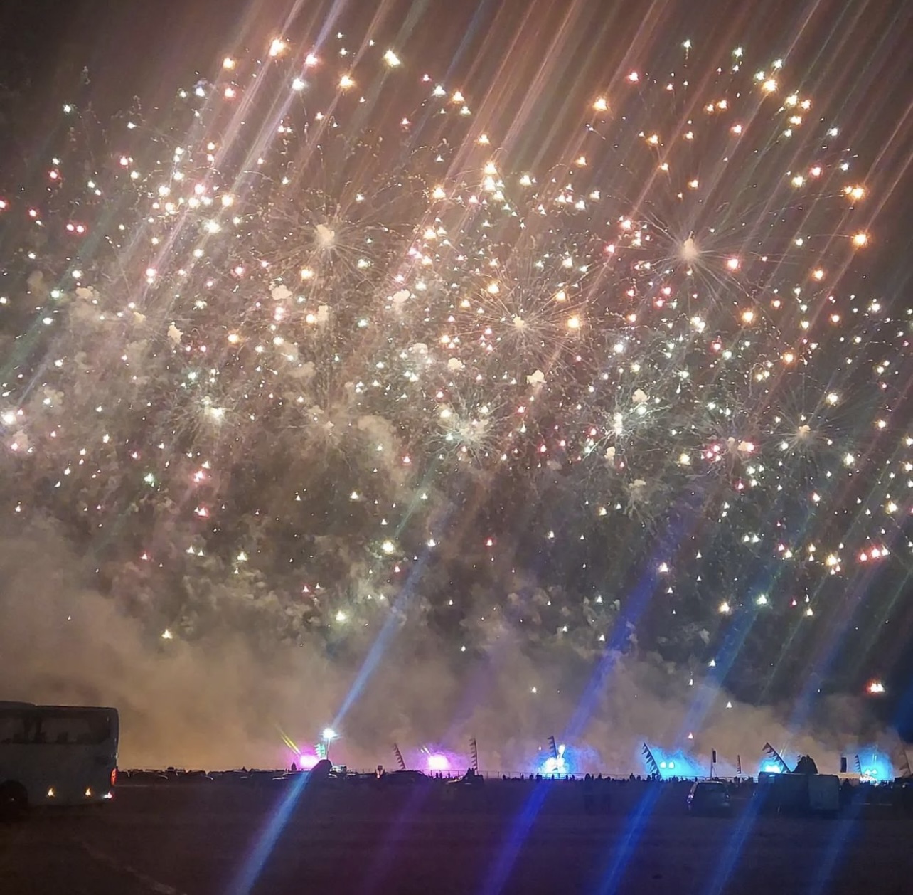 Bright multi-colour fireworks explosion in the sky