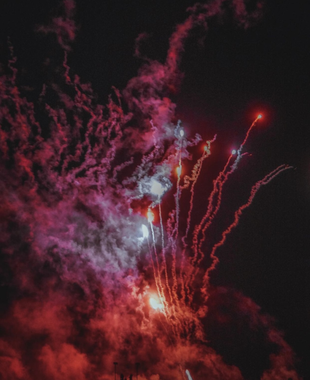 Crowd cheering as the fireworks light up the night